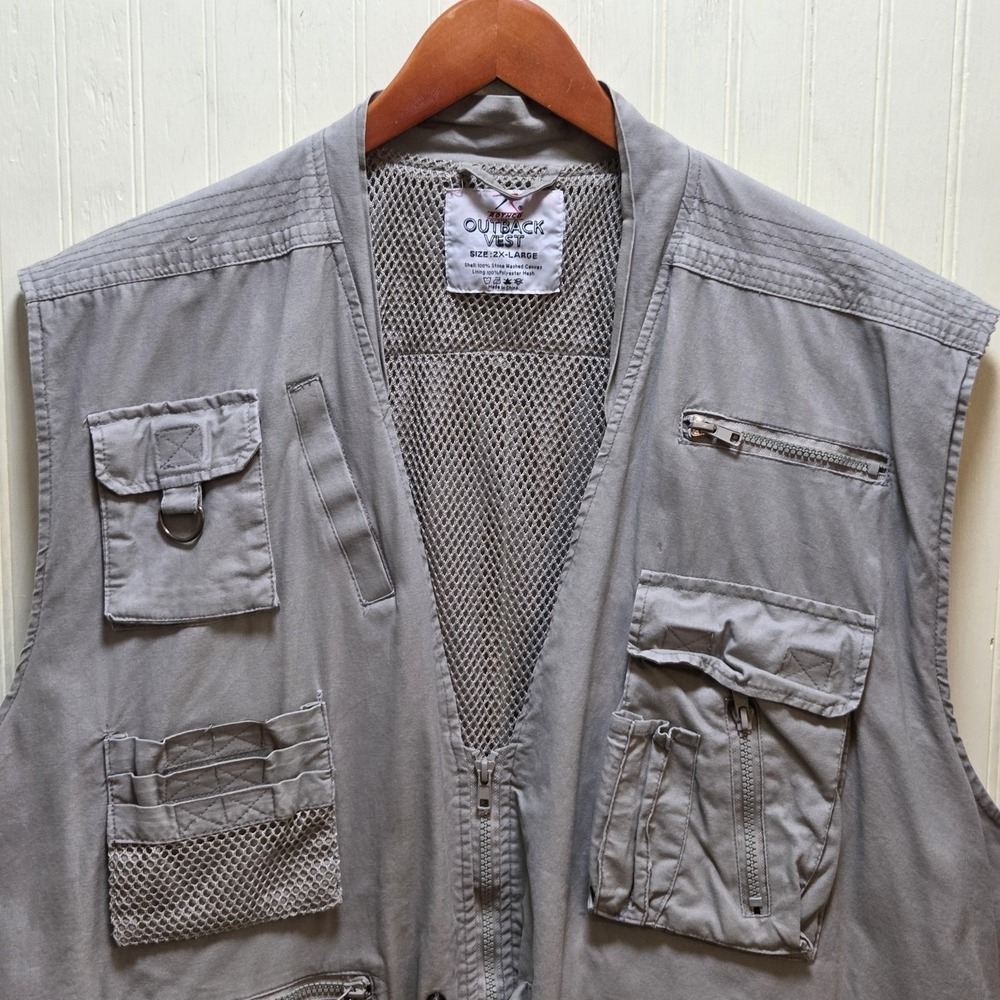 Rothco Vest Mens 2XL Gray Outback Canvas Multi Pocket Mesh Lined Outdoor Travel